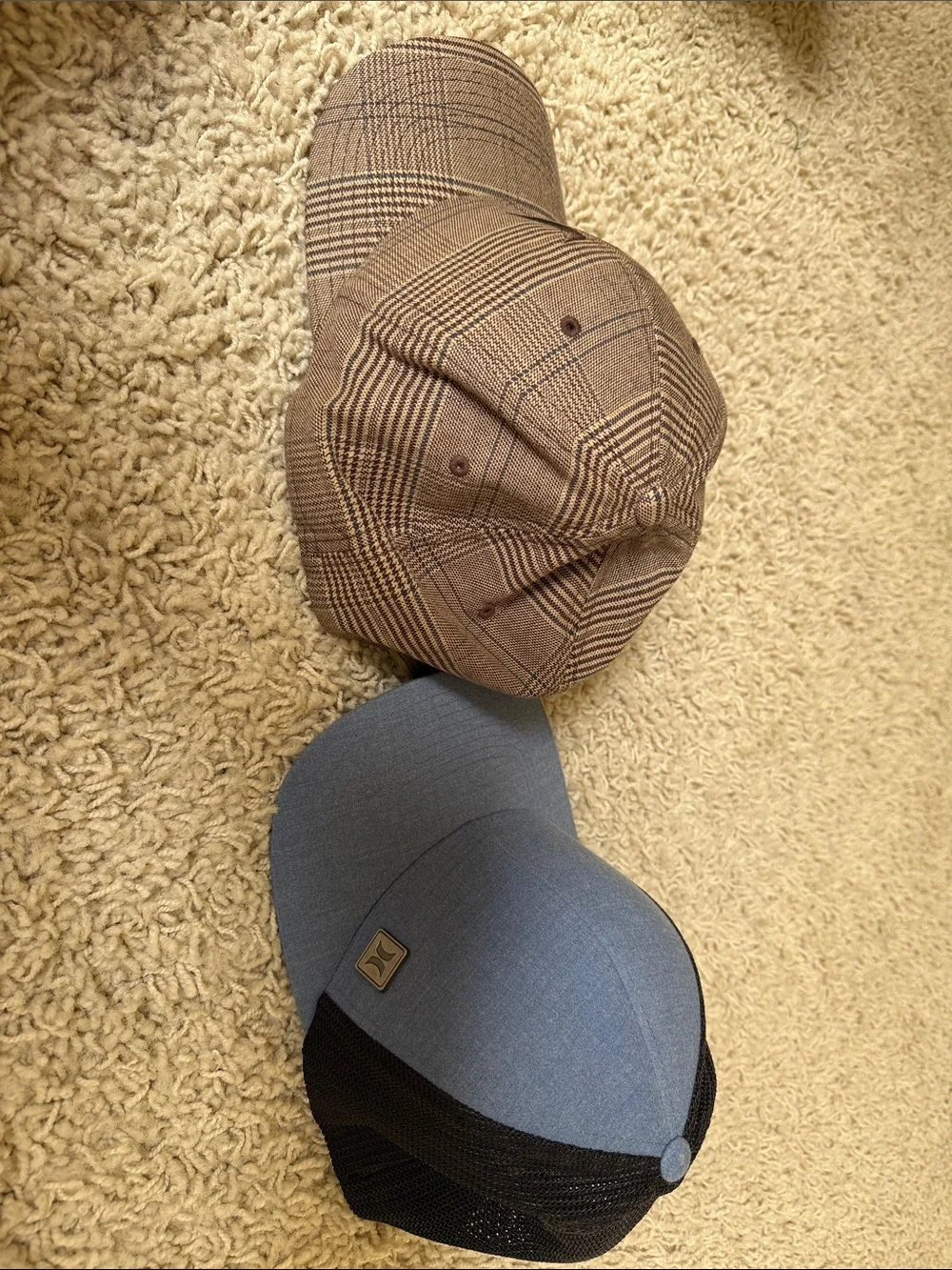 Hurley Brown Plaid & Blue Black Mesh Trucker Hat Duo